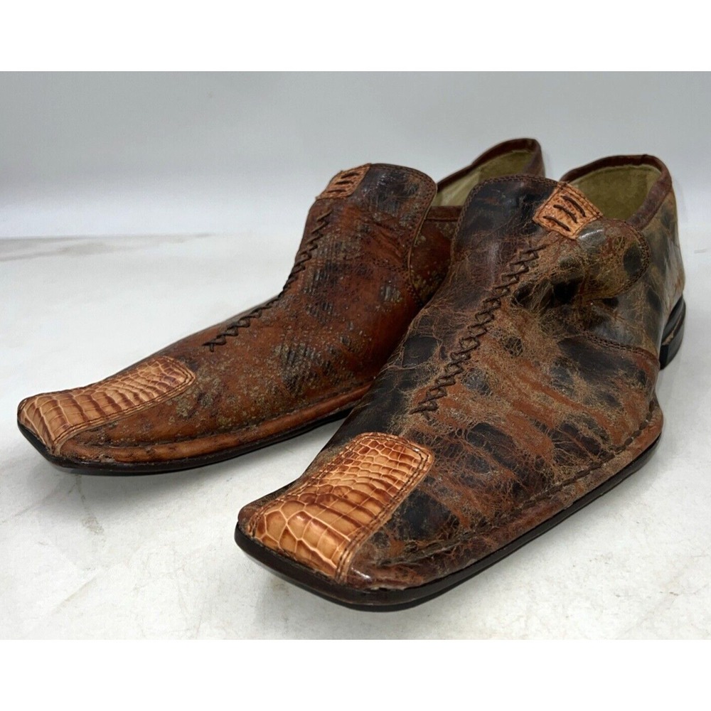 VTG Italian Loafers Shoes Mens 10 Hornback Brown Leather Long Duckbill Slip-On
